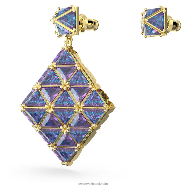 Swarovski curiosa droppörhängen P28L851 Smycken asymmetrisk design, blå, guldfärgad
