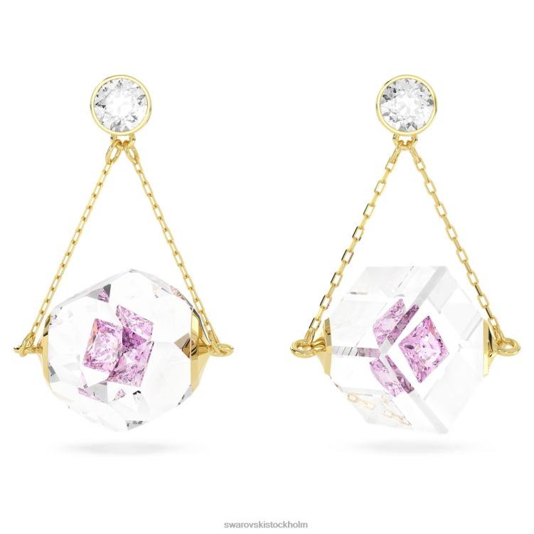 Swarovski curiosa droppörhängen P28L856 Smycken asymmetrisk design, flytande chaton, rosa, guldfärgad