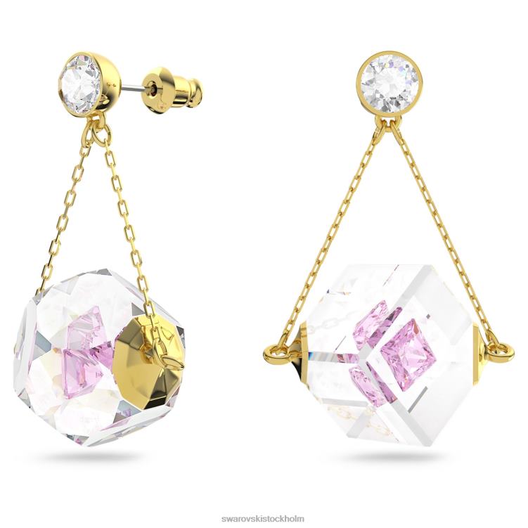Swarovski curiosa droppörhängen P28L856 Smycken asymmetrisk design, flytande chaton, rosa, guldfärgad