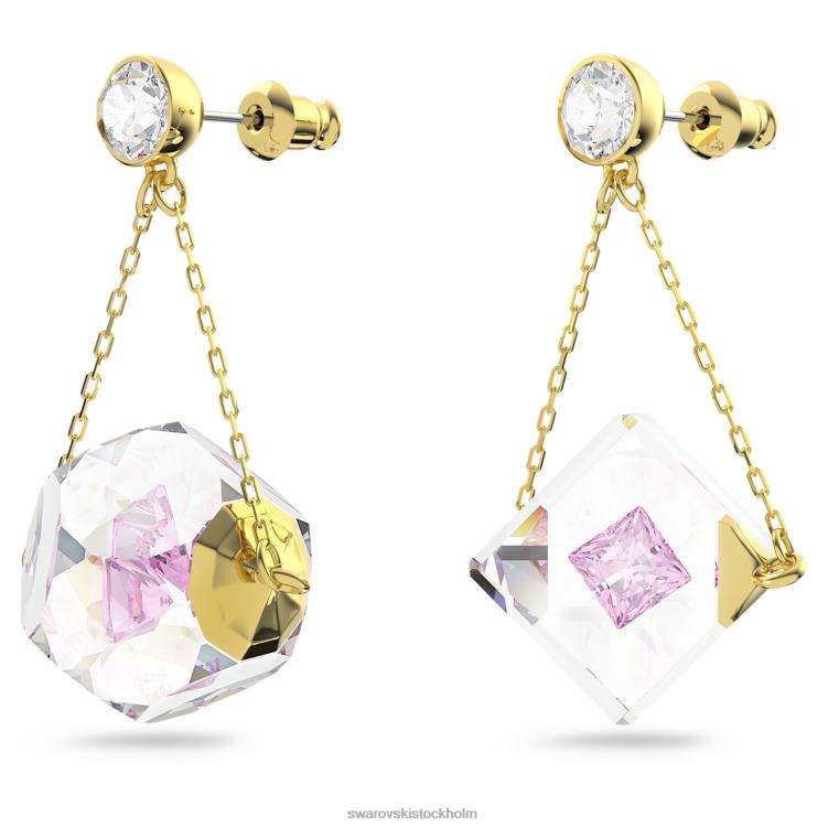 Swarovski curiosa droppörhängen P28L856 Smycken asymmetrisk design, flytande chaton, rosa, guldfärgad