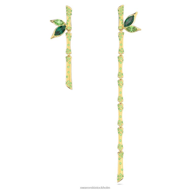 Swarovski dellium droppe örhängen P28L809 Smycken asymmetrisk design, bambu, grön, guldfärgad