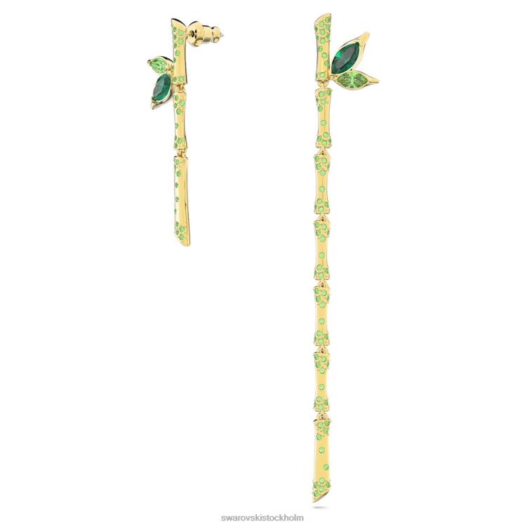 Swarovski dellium droppe örhängen P28L809 Smycken asymmetrisk design, bambu, grön, guldfärgad