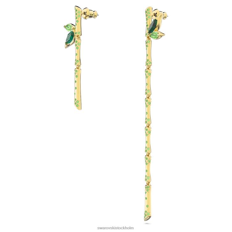 Swarovski dellium droppe örhängen P28L809 Smycken asymmetrisk design, bambu, grön, guldfärgad