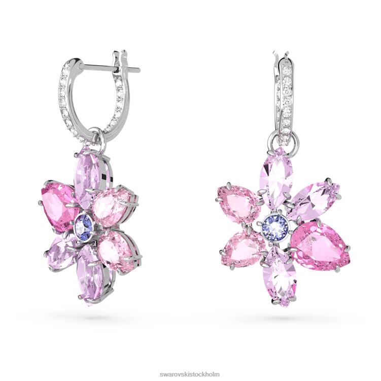 Swarovski gema droppe örhängen P28L754 Smycken blandade snitt, blomma, rosa, rodiumpläterad