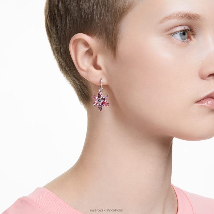 Swarovski gema droppe örhängen P28L754 Smycken blandade snitt, blomma, rosa, rodiumpläterad