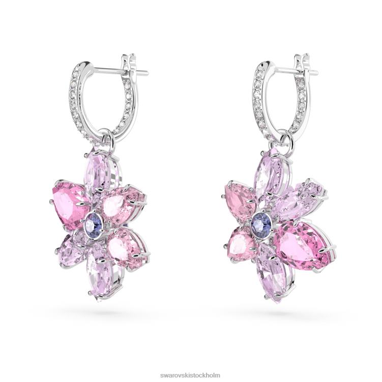 Swarovski gema droppe örhängen P28L754 Smycken blandade snitt, blomma, rosa, rodiumpläterad