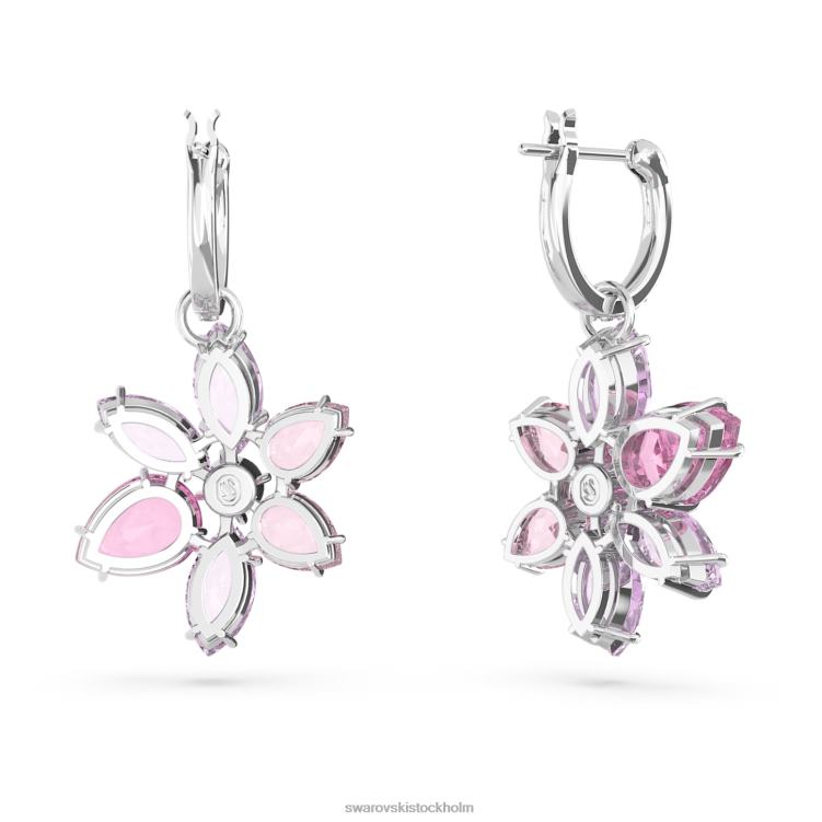 Swarovski gema droppe örhängen P28L754 Smycken blandade snitt, blomma, rosa, rodiumpläterad