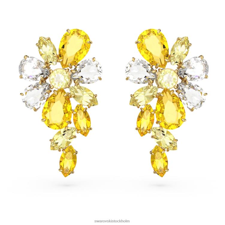 Swarovski gema droppe örhängen P28L756 Smycken blandade snitt, blomma, gul, guldfärgad