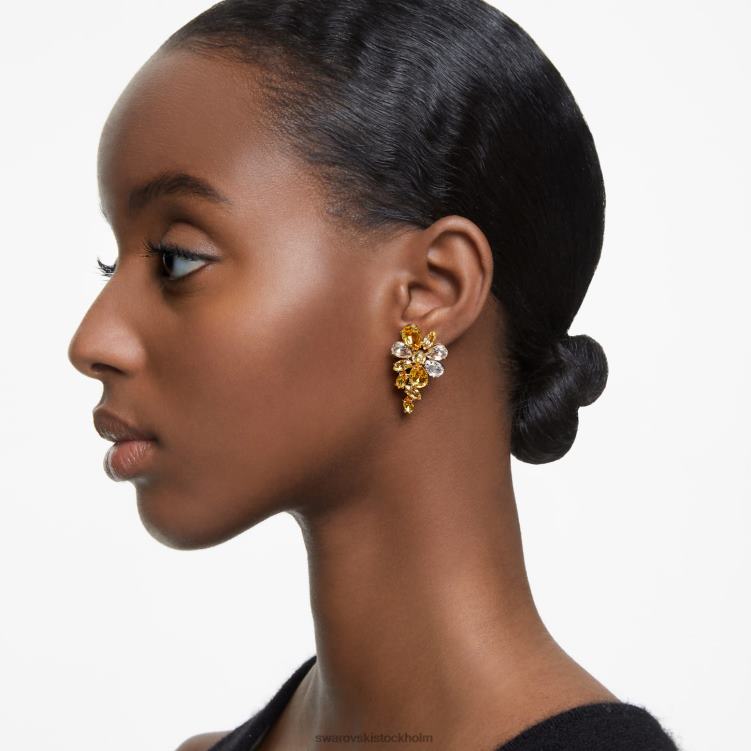 Swarovski gema droppe örhängen P28L756 Smycken blandade snitt, blomma, gul, guldfärgad