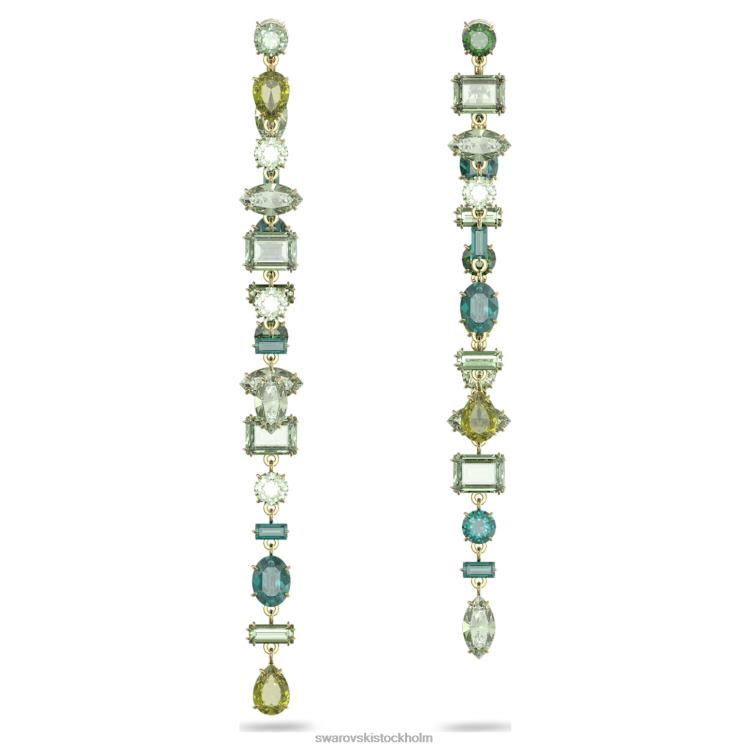 Swarovski gema droppe örhängen P28L763 Smycken asymmetrisk design, blandade snitt, grön, guldfärgad