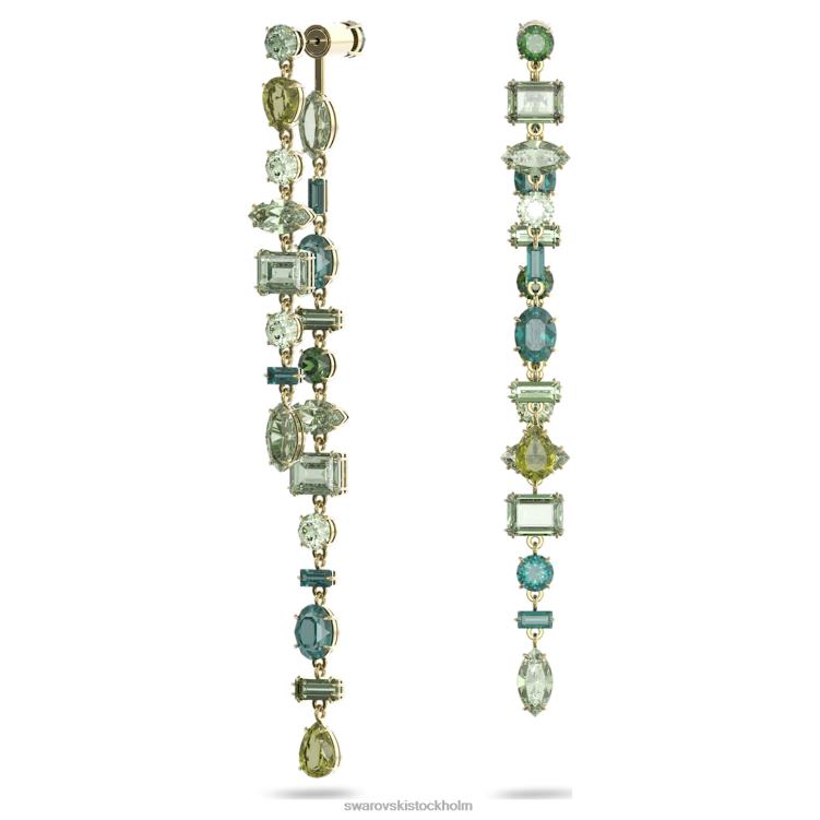 Swarovski gema droppe örhängen P28L763 Smycken asymmetrisk design, blandade snitt, grön, guldfärgad