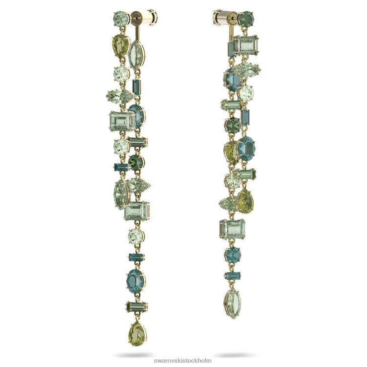 Swarovski gema droppe örhängen P28L763 Smycken asymmetrisk design, blandade snitt, grön, guldfärgad