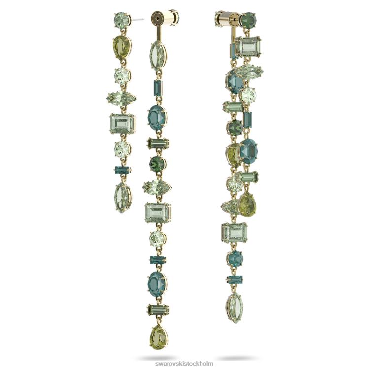 Swarovski gema droppe örhängen P28L763 Smycken asymmetrisk design, blandade snitt, grön, guldfärgad