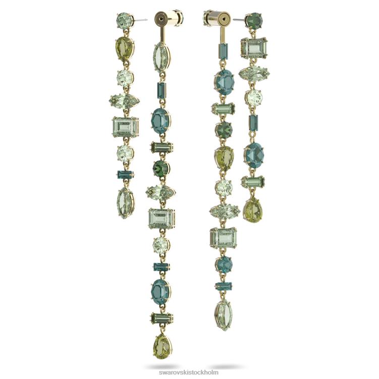Swarovski gema droppe örhängen P28L763 Smycken asymmetrisk design, blandade snitt, grön, guldfärgad