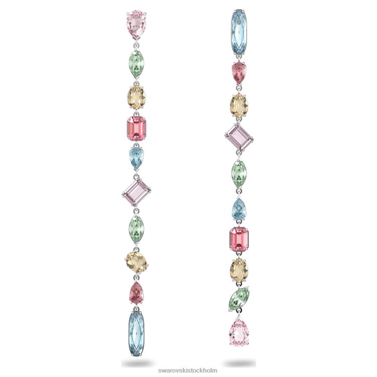 Swarovski gema droppe örhängen P28L764 Smycken asymmetrisk design, blandade snitt, flerfärgad, rodiumpläterad