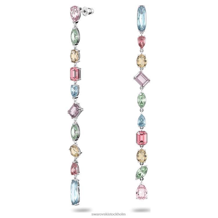 Swarovski gema droppe örhängen P28L764 Smycken asymmetrisk design, blandade snitt, flerfärgad, rodiumpläterad
