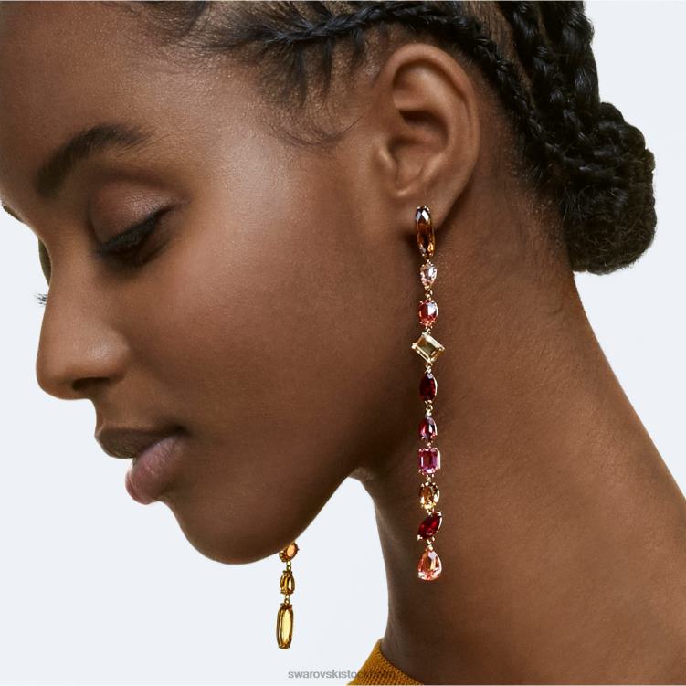 Swarovski gema droppe örhängen P28L806 Smycken asymmetrisk design, blandade snitt, flerfärgad, guldfärgad