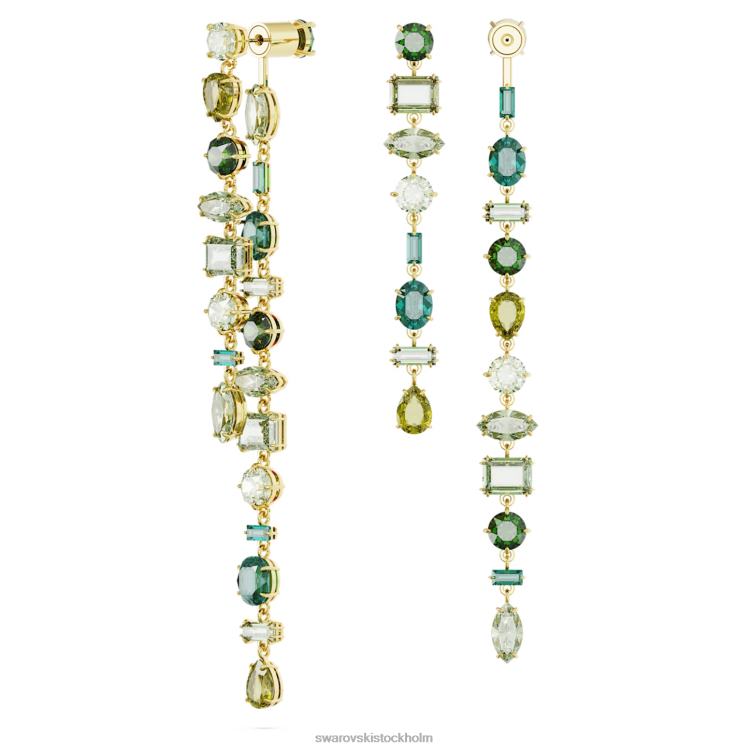 Swarovski gema droppe örhängen P28L836 Smycken asymmetrisk design, blandade snitt, grön, guldfärgad