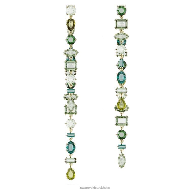 Swarovski gema droppe örhängen P28L836 Smycken asymmetrisk design, blandade snitt, grön, guldfärgad