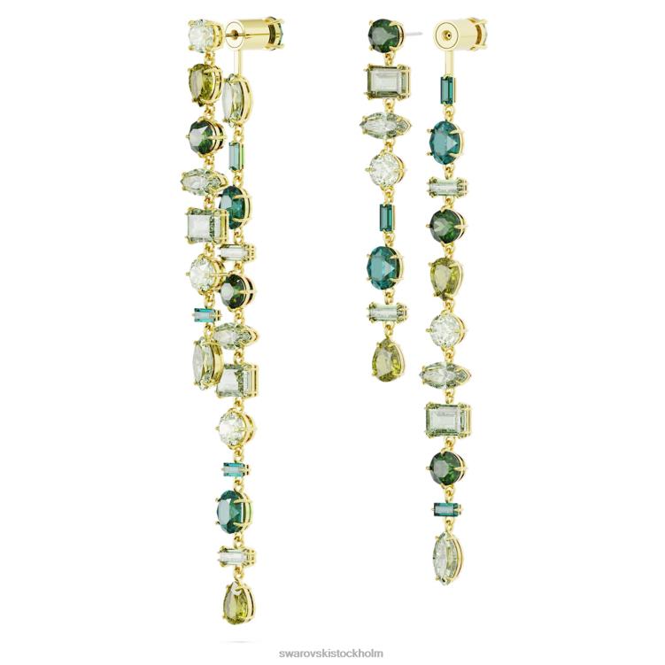 Swarovski gema droppe örhängen P28L836 Smycken asymmetrisk design, blandade snitt, grön, guldfärgad