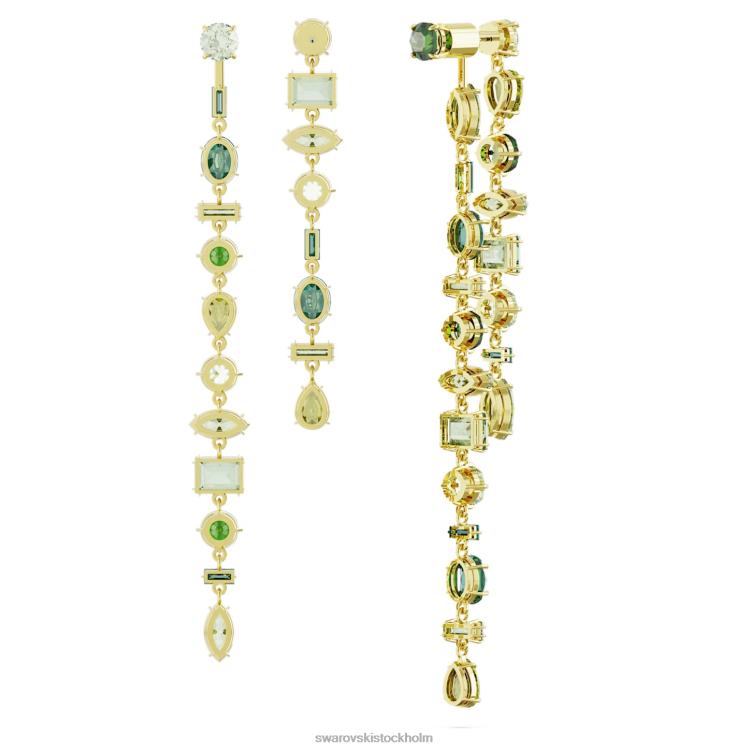 Swarovski gema droppe örhängen P28L836 Smycken asymmetrisk design, blandade snitt, grön, guldfärgad