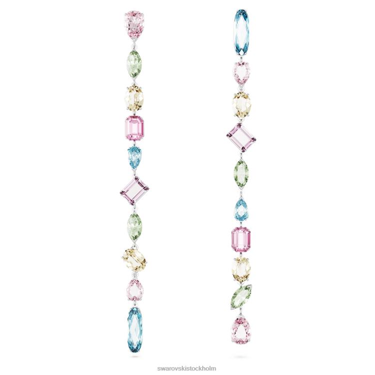 Swarovski gema droppe örhängen P28L837 Smycken asymmetrisk design, blandade snitt, flerfärgad, rodiumpläterad
