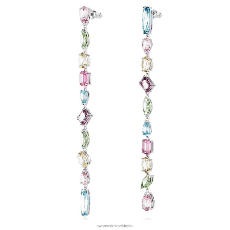 Swarovski gema droppe örhängen P28L837 Smycken asymmetrisk design, blandade snitt, flerfärgad, rodiumpläterad