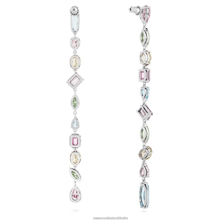 Swarovski gema droppe örhängen P28L837 Smycken asymmetrisk design, blandade snitt, flerfärgad, rodiumpläterad