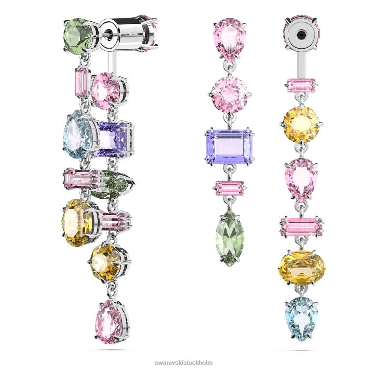 Swarovski gema droppe örhängen P28L838 Smycken asymmetrisk design, blandade snitt, flerfärgad, rodiumpläterad