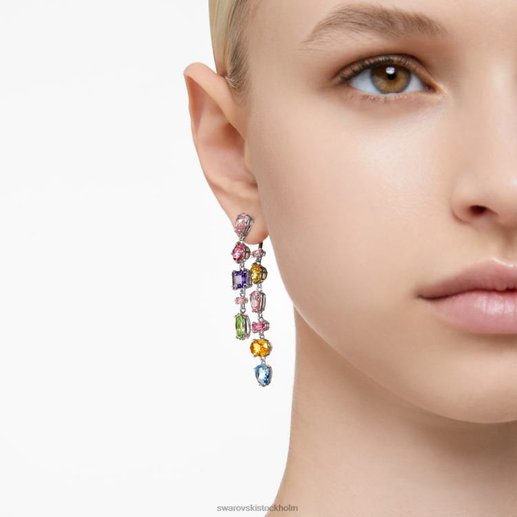Swarovski gema droppe örhängen P28L838 Smycken asymmetrisk design, blandade snitt, flerfärgad, rodiumpläterad