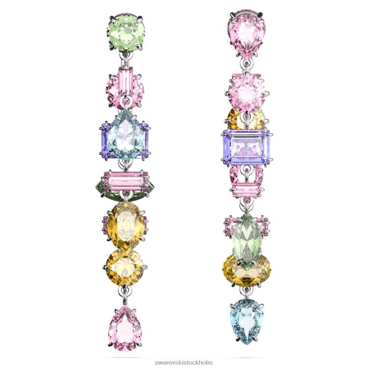 Swarovski gema droppe örhängen P28L838 Smycken asymmetrisk design, blandade snitt, flerfärgad, rodiumpläterad