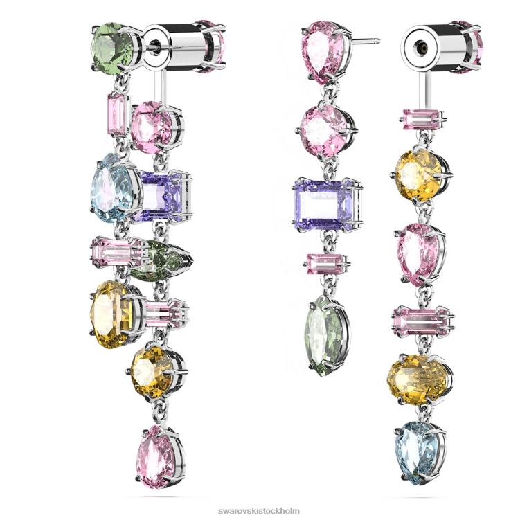 Swarovski gema droppe örhängen P28L838 Smycken asymmetrisk design, blandade snitt, flerfärgad, rodiumpläterad