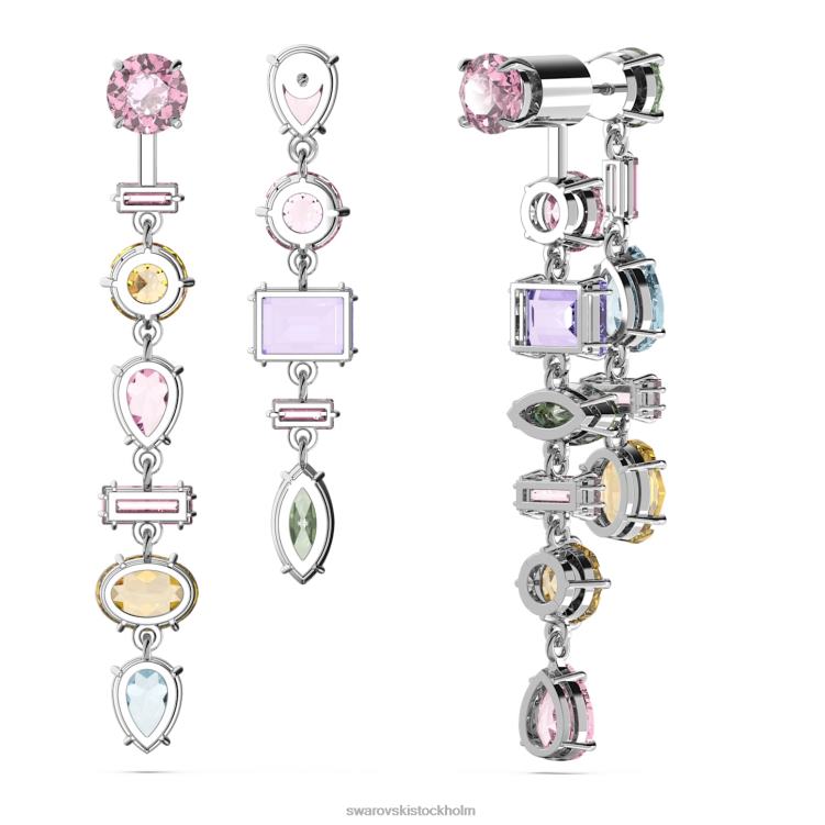 Swarovski gema droppe örhängen P28L838 Smycken asymmetrisk design, blandade snitt, flerfärgad, rodiumpläterad