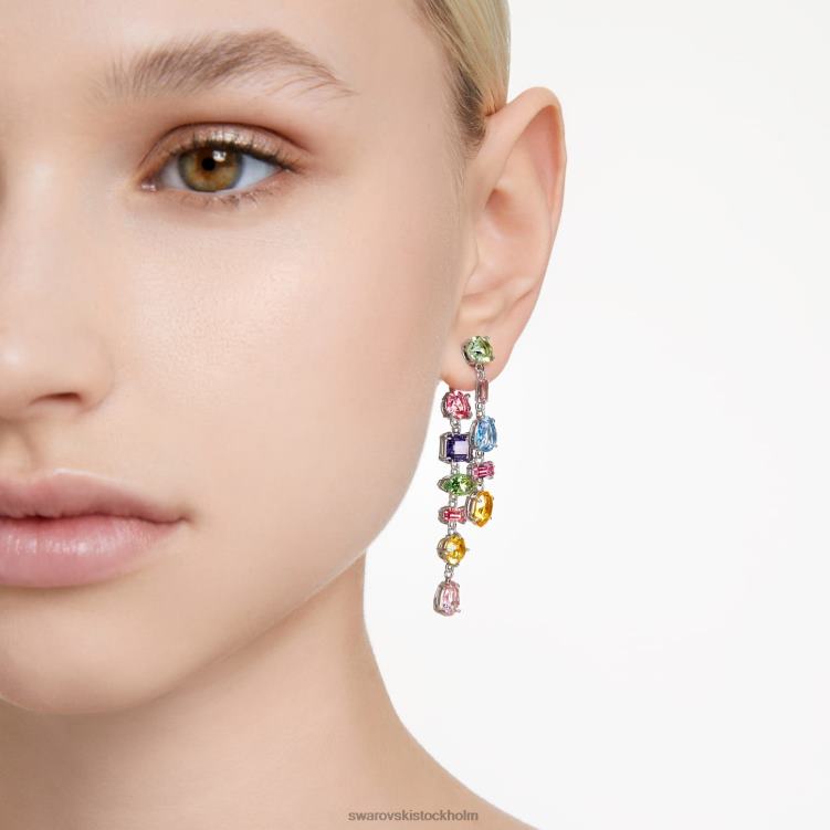 Swarovski gema droppe örhängen P28L838 Smycken asymmetrisk design, blandade snitt, flerfärgad, rodiumpläterad