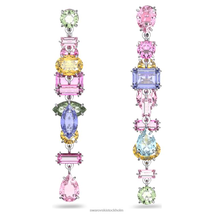 Swarovski gema droppe örhängen P28L847 Smycken asymmetrisk design, blandade snitt, flerfärgad, rodiumpläterad