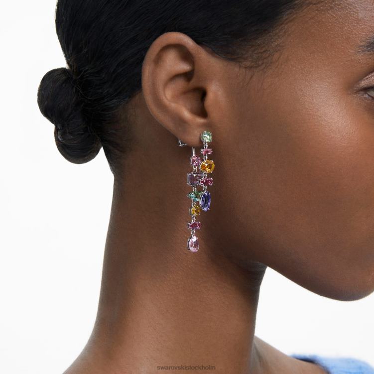 Swarovski gema droppe örhängen P28L847 Smycken asymmetrisk design, blandade snitt, flerfärgad, rodiumpläterad