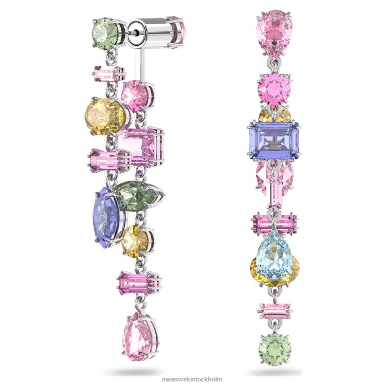 Swarovski gema droppe örhängen P28L847 Smycken asymmetrisk design, blandade snitt, flerfärgad, rodiumpläterad