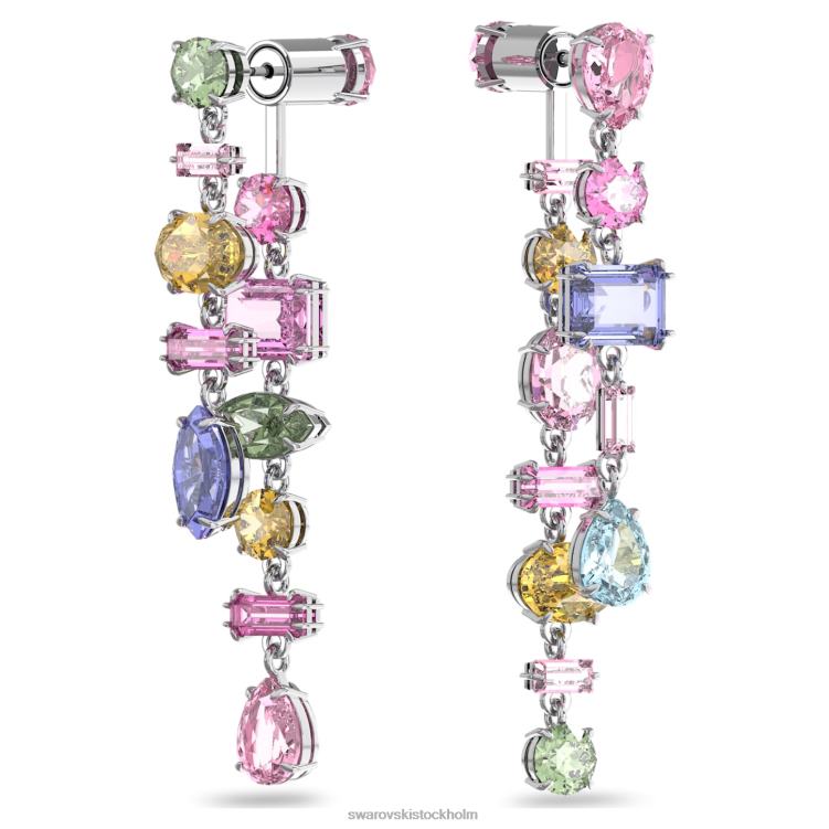 Swarovski gema droppe örhängen P28L847 Smycken asymmetrisk design, blandade snitt, flerfärgad, rodiumpläterad