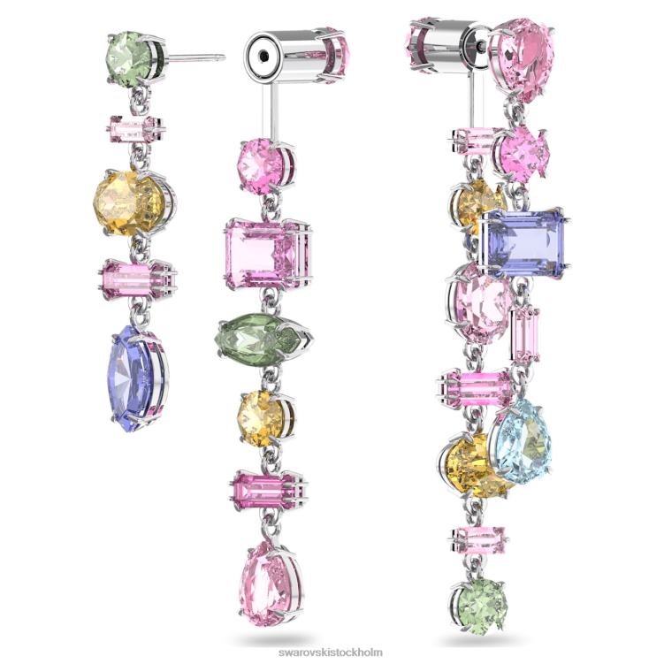 Swarovski gema droppe örhängen P28L847 Smycken asymmetrisk design, blandade snitt, flerfärgad, rodiumpläterad