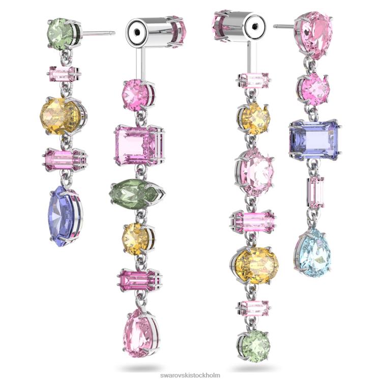 Swarovski gema droppe örhängen P28L847 Smycken asymmetrisk design, blandade snitt, flerfärgad, rodiumpläterad
