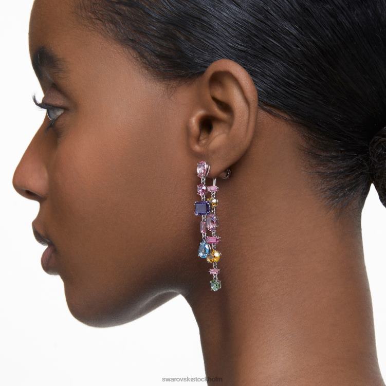 Swarovski gema droppe örhängen P28L847 Smycken asymmetrisk design, blandade snitt, flerfärgad, rodiumpläterad