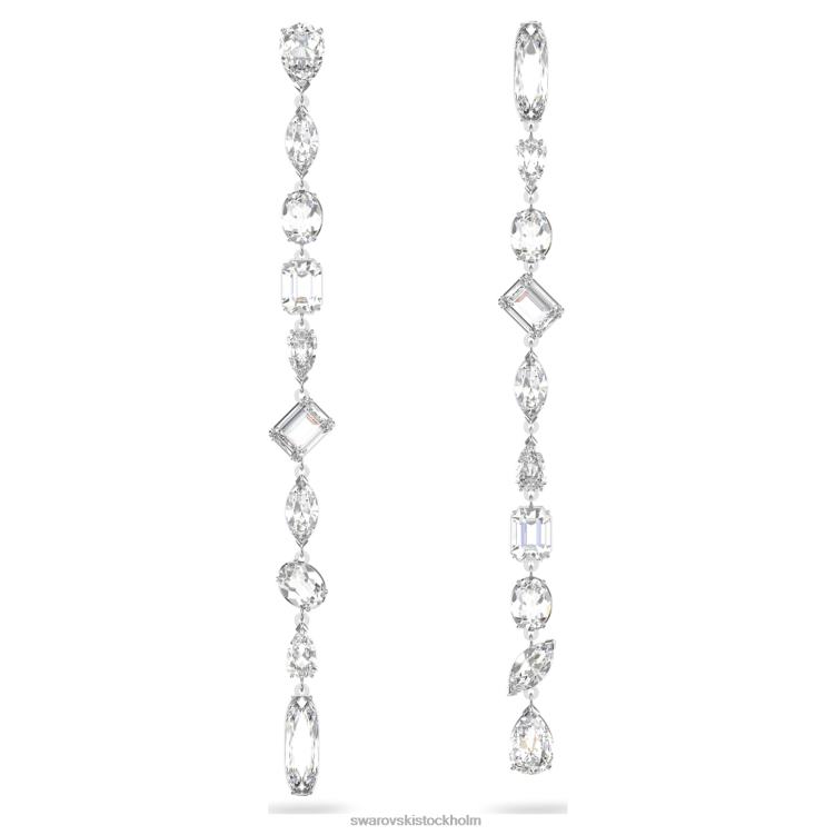 Swarovski gema droppe örhängen P28L848 Smycken asymmetrisk design, blandade snitt, vit, rodiumpläterad