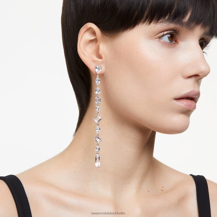 Swarovski gema droppe örhängen P28L848 Smycken asymmetrisk design, blandade snitt, vit, rodiumpläterad