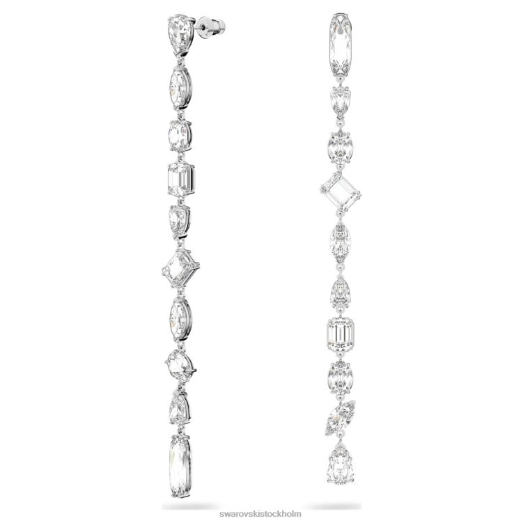 Swarovski gema droppe örhängen P28L848 Smycken asymmetrisk design, blandade snitt, vit, rodiumpläterad