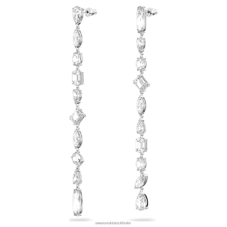 Swarovski gema droppe örhängen P28L848 Smycken asymmetrisk design, blandade snitt, vit, rodiumpläterad