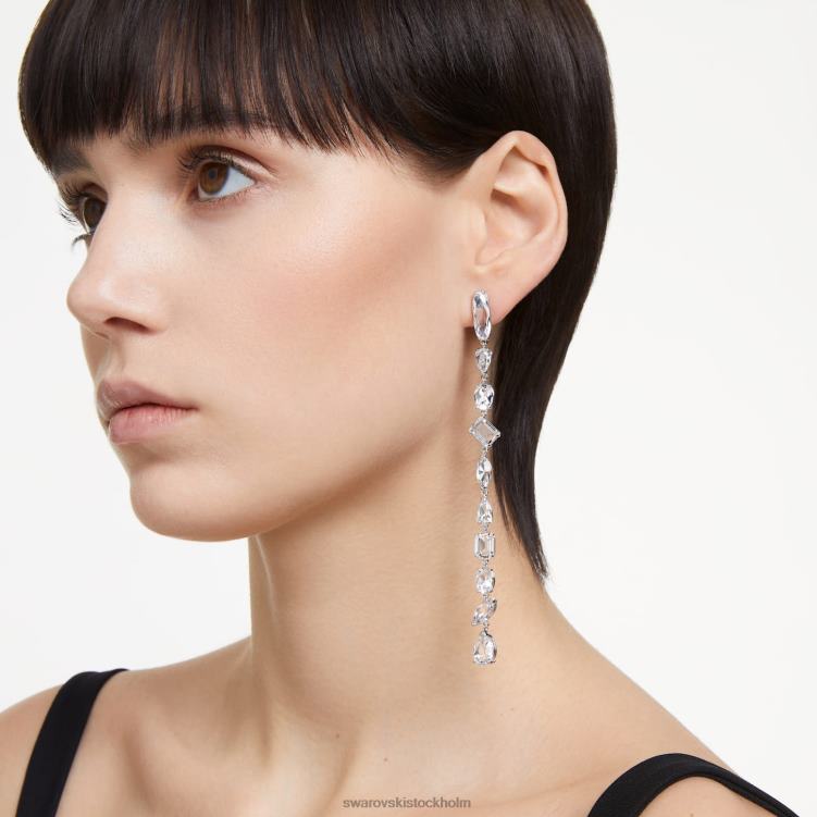 Swarovski gema droppe örhängen P28L848 Smycken asymmetrisk design, blandade snitt, vit, rodiumpläterad