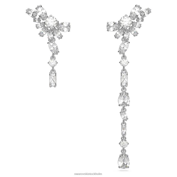 Swarovski gema droppe örhängen P28L854 Smycken asymmetrisk design, blandade snitt, blomma, vit, rodiumpläterad