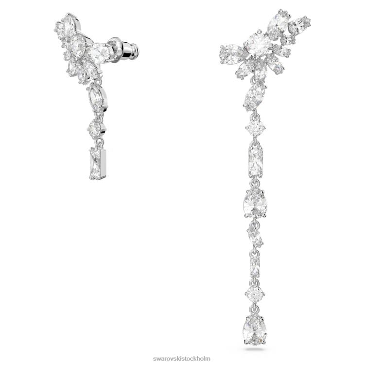 Swarovski gema droppe örhängen P28L854 Smycken asymmetrisk design, blandade snitt, blomma, vit, rodiumpläterad