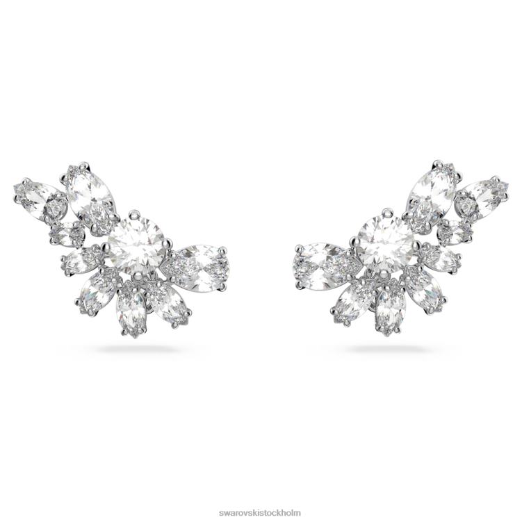 Swarovski gema droppe örhängen P28L854 Smycken asymmetrisk design, blandade snitt, blomma, vit, rodiumpläterad