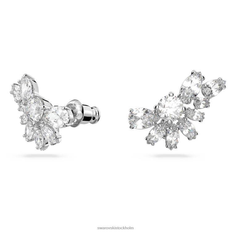 Swarovski gema droppe örhängen P28L854 Smycken asymmetrisk design, blandade snitt, blomma, vit, rodiumpläterad